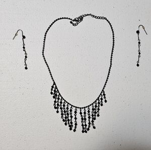 Y2K Black Beaded Necklace and Earring Set Good Condition